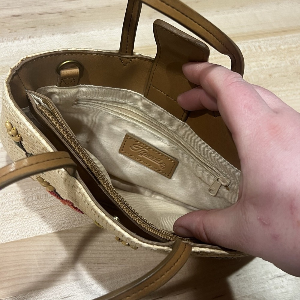Fossil Natural Straw Embroidered Wildflower Purse Handbag, Summer/Fall Theme - Picture 6 of 10